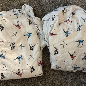 Twin size fleece sheet set flat and fitted hockey guys white red blue black